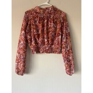 Sadie & Sage Cropped Floral Mock Neck Boho Girly Cute Blouse Top Size Small